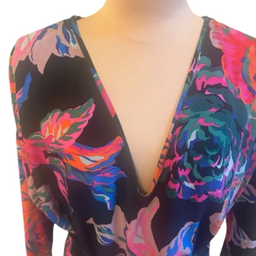 Zara Floral Mini Dress V Neck Tie Back Long Sleeve Size L - Picture 3 of 10